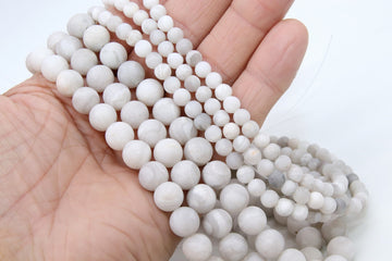 Natural White Agate Beads, Smooth Matte Agate Round Frosted Beads BS #36, sizes in 6 mm 8 mm 10 mm 15 inch Strands
